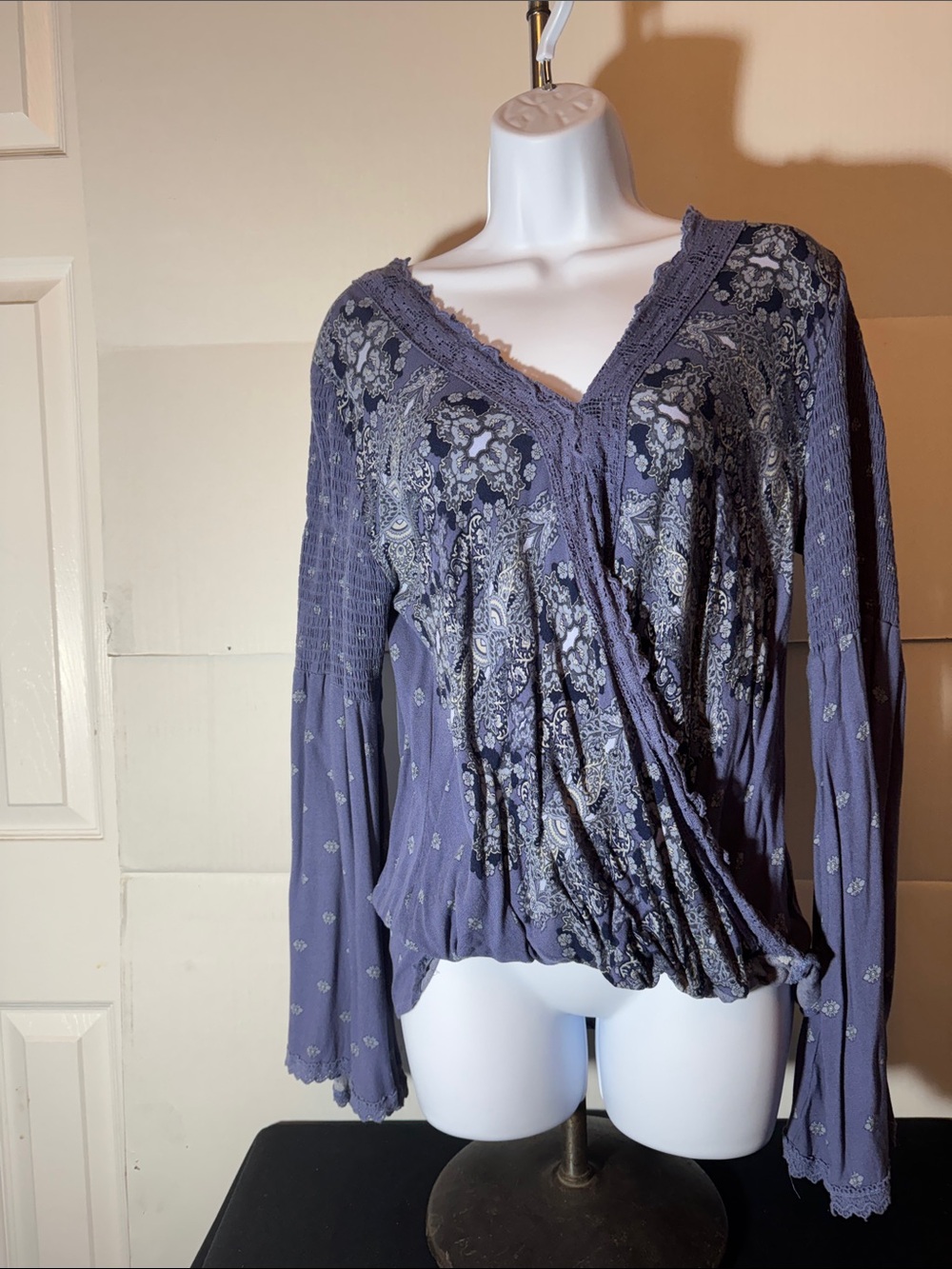 Boho Lavender Paisley Wrap Blouse